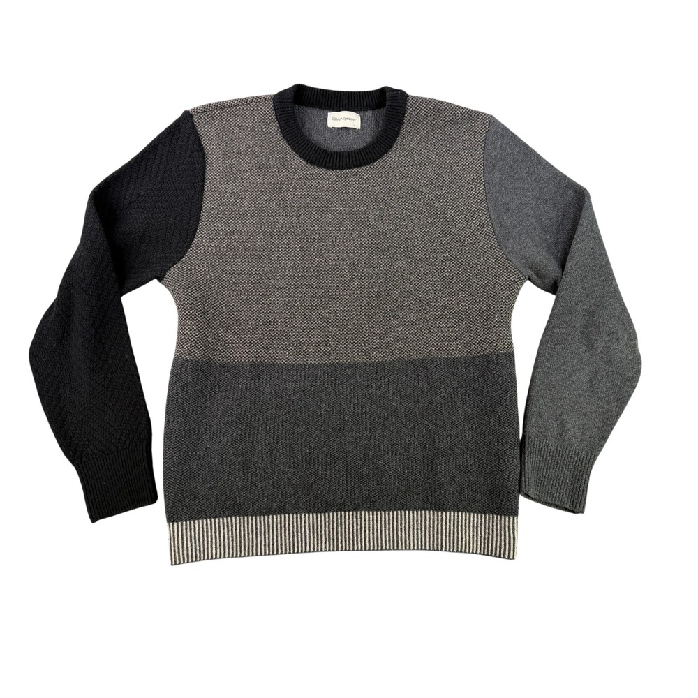 Oliver Spencer Sweater Mens Large Gray Colorblock Extrafine Wool Portugal